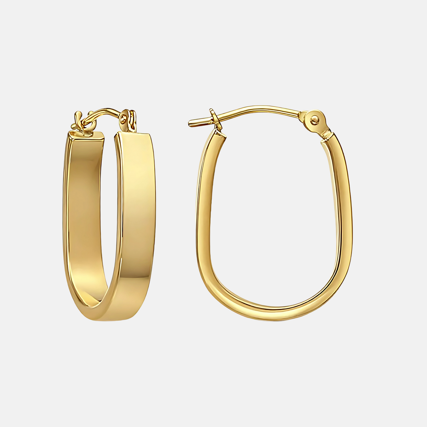 14k Gold Small Oval Flat Hoop Earrings