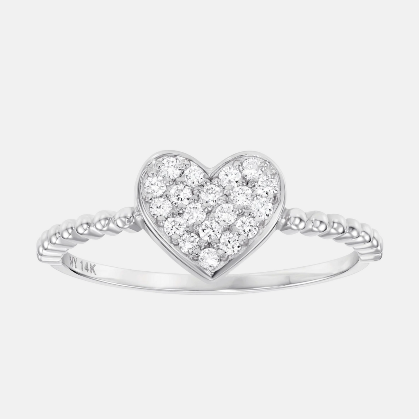 Heart Filled with Diamond Ring - 14k White Gold W/Lab Diamonds