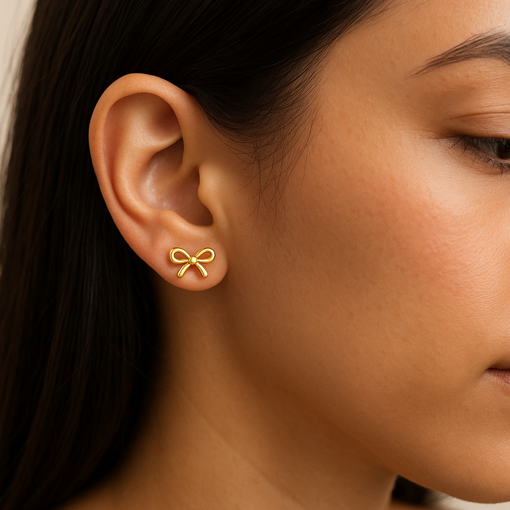 Bow Tie Stud Earrings - 14k Yellow Gold