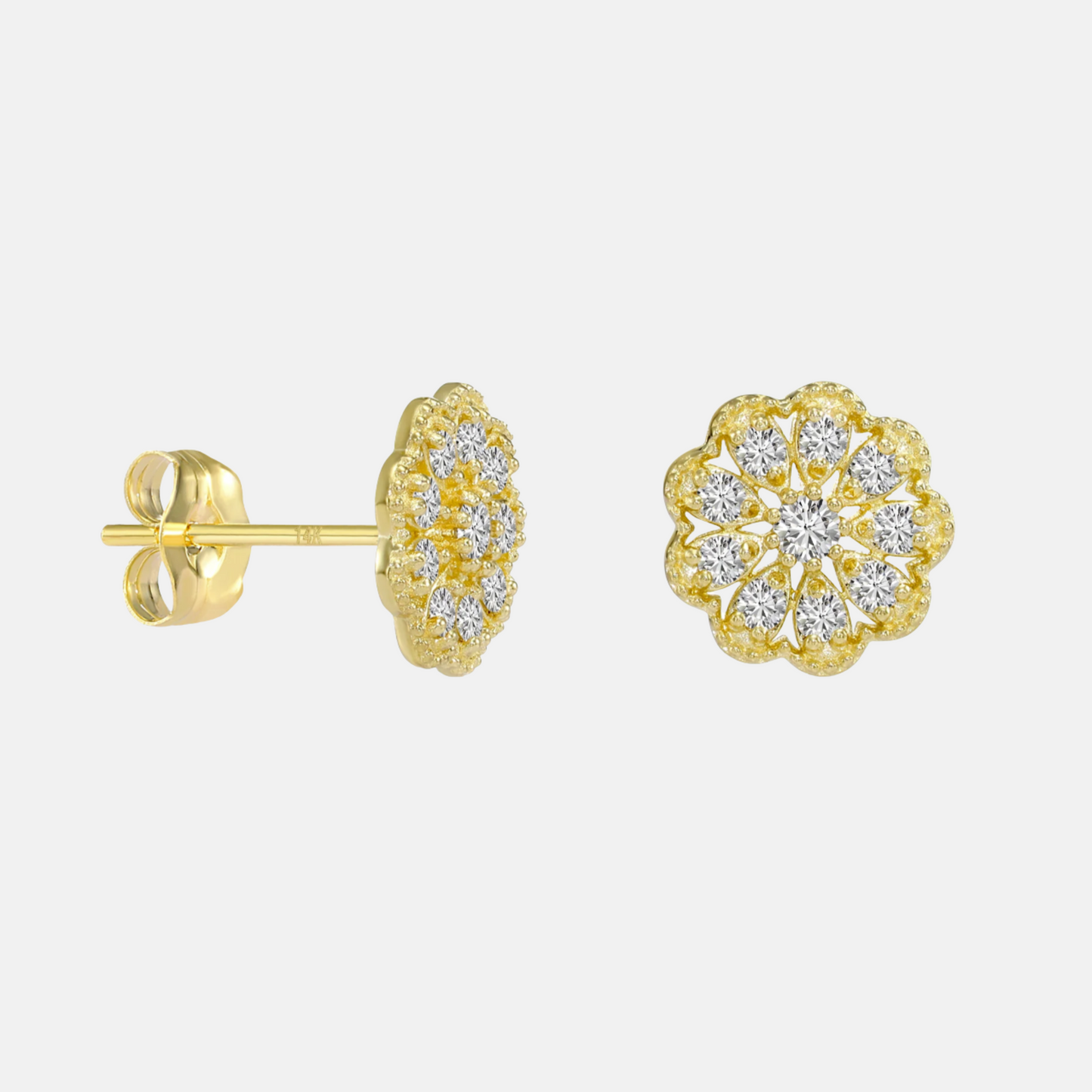 Cluster Flower Earrings - 14k Yellow Gold W/ Lab Diamonds