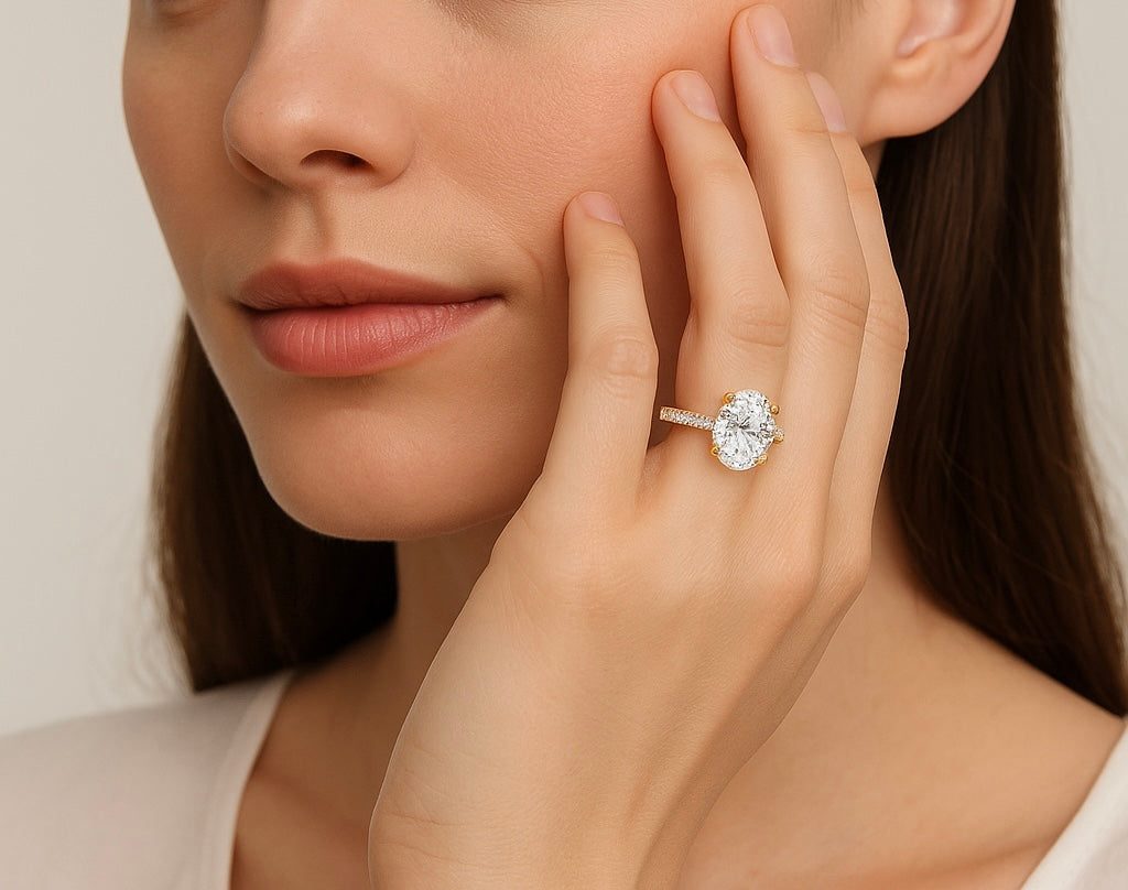 Oval - Pavé Hidden Halo Engagement Ring - White Gold