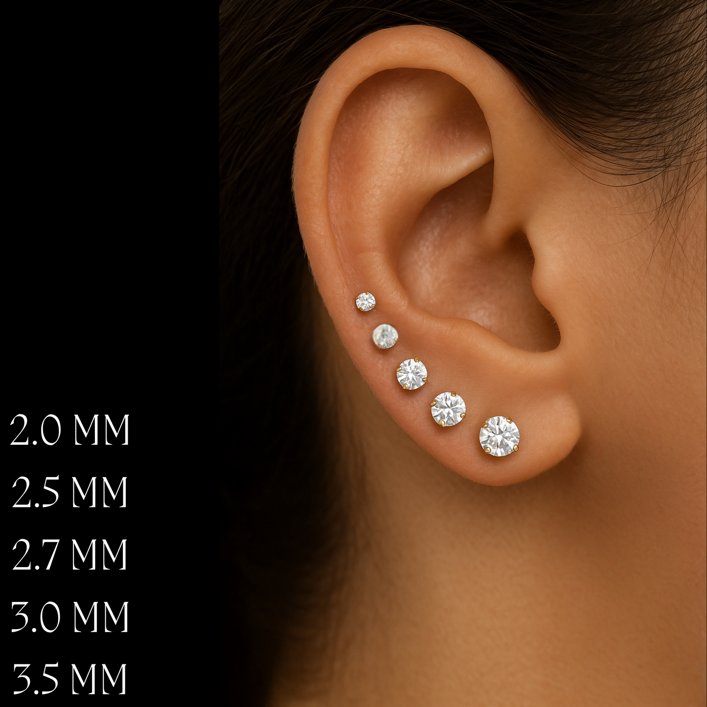 14k Yellow Gold Small Stud Earrings - Lab Diamonds