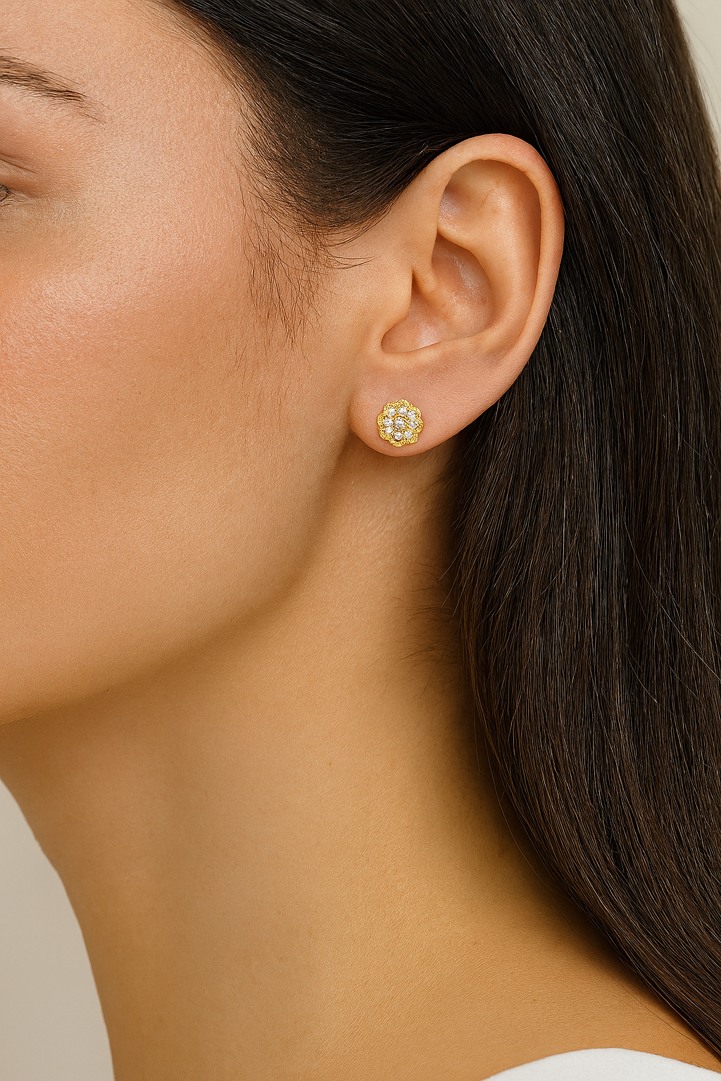 Cluster Flower Earrings - 14k Yellow Gold W/ Lab Diamonds