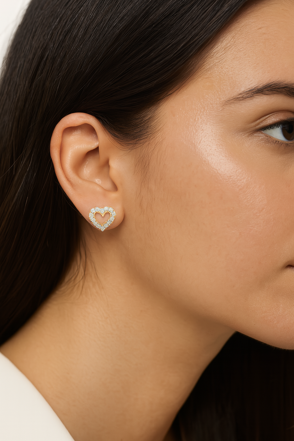14k Yellow Gold Heart Halo Earrings - Lab Diamonds