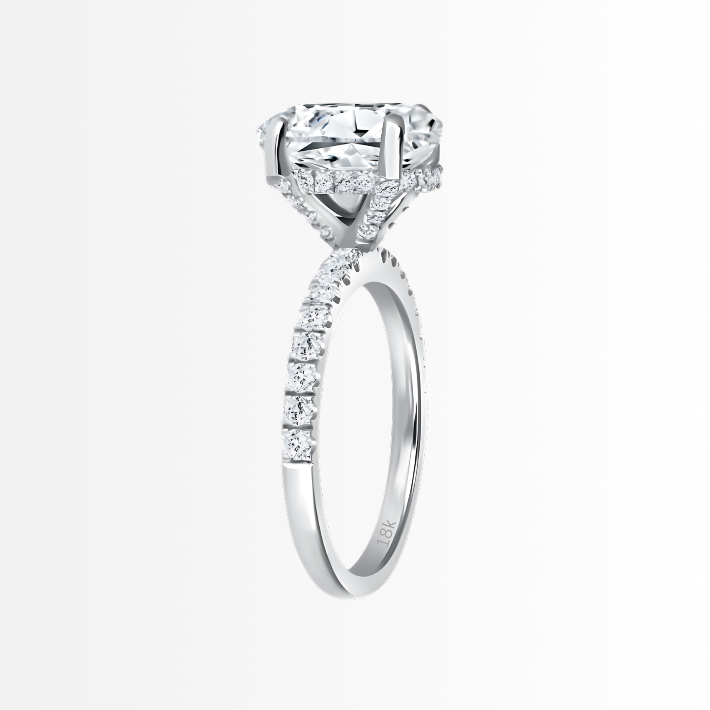 Oval - Pavé Hidden Halo Engagement Ring - White Gold