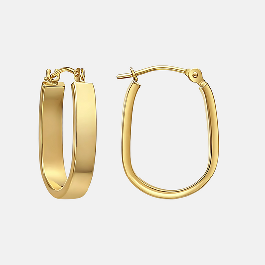 14k Gold Small Oval Flat Hoop Earrings