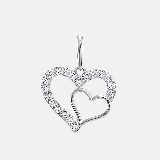 Diamond Heart Shaped Pendant - 14K White Gold W/Lab Diamonds