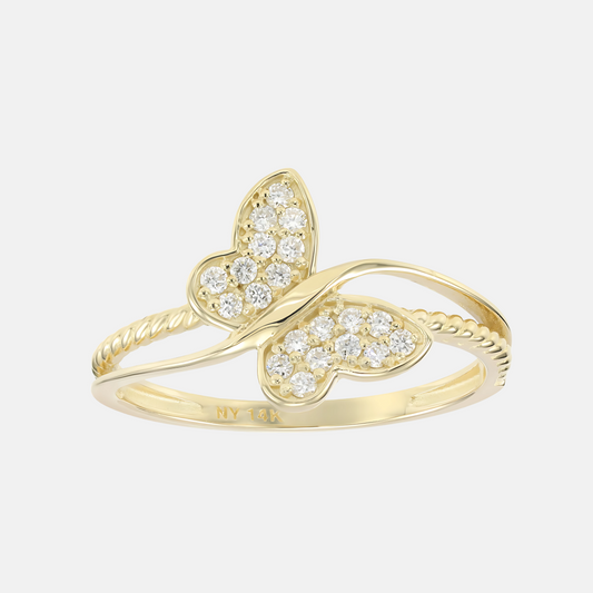 Butterfly Ring - 14k Yellow Gold W/Lab Diamonds