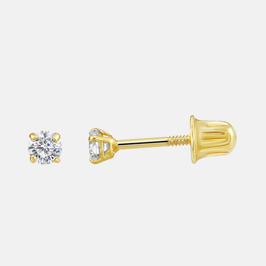 14k Yellow Gold Small Stud Earrings - Lab Diamonds