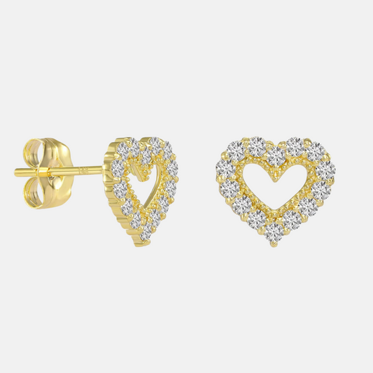 14k Yellow Gold Heart Halo Earrings - Lab Diamonds