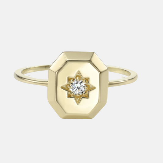 8 Point Star Ring - 14k Yellow Gold W/Lab Diamond