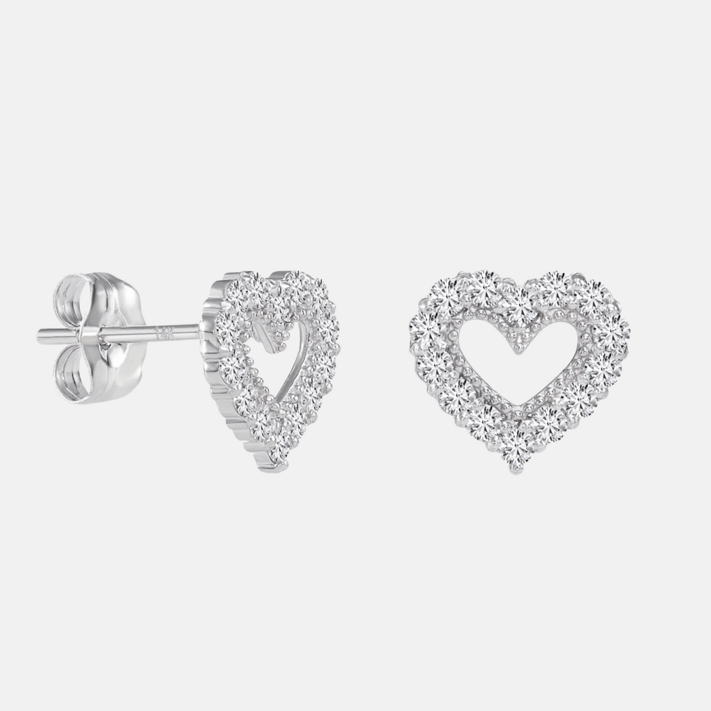 14k White Gold Heart Halo Earrings - Lab Diamonds