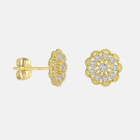 Cluster Flower Earrings - 14k Yellow Gold W/ Lab Diamonds