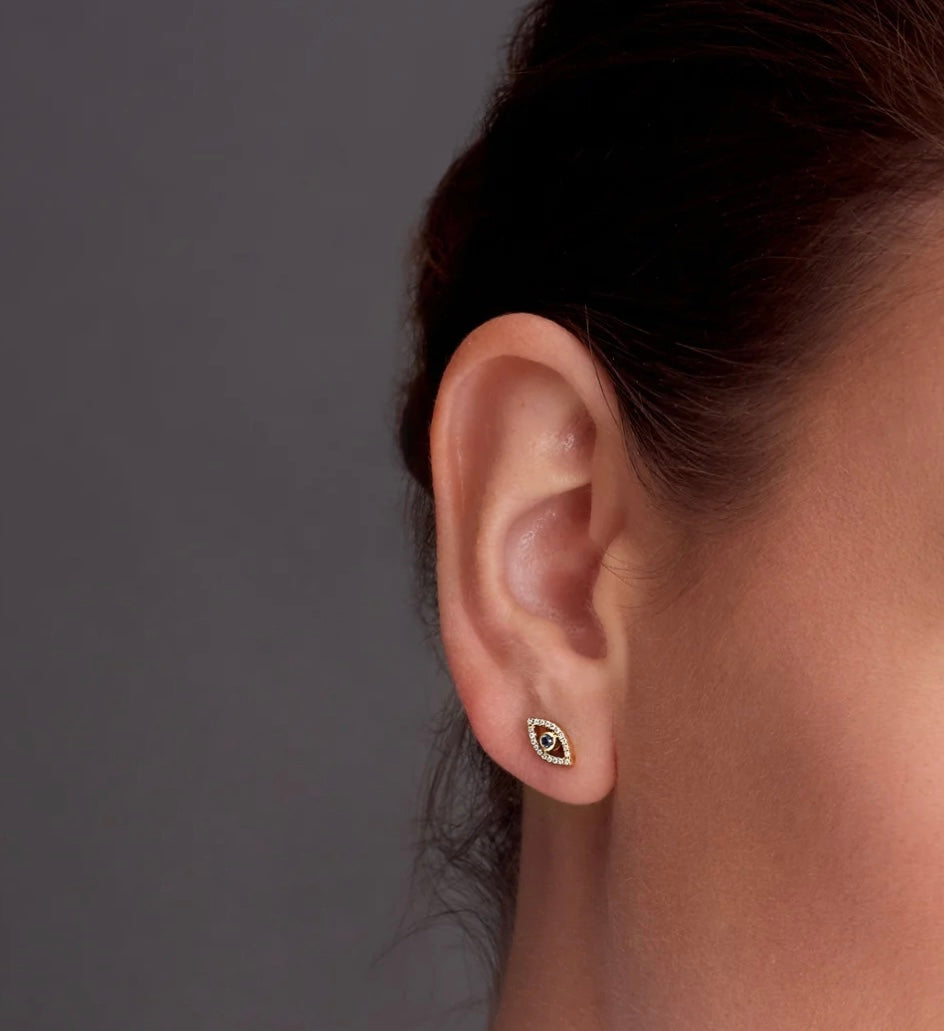 Evil Eye Stud - 14k Yellow Gold With Pave Diamomds