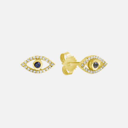 Evil Eye Stud - 14k Yellow Gold With Pave Diamomds