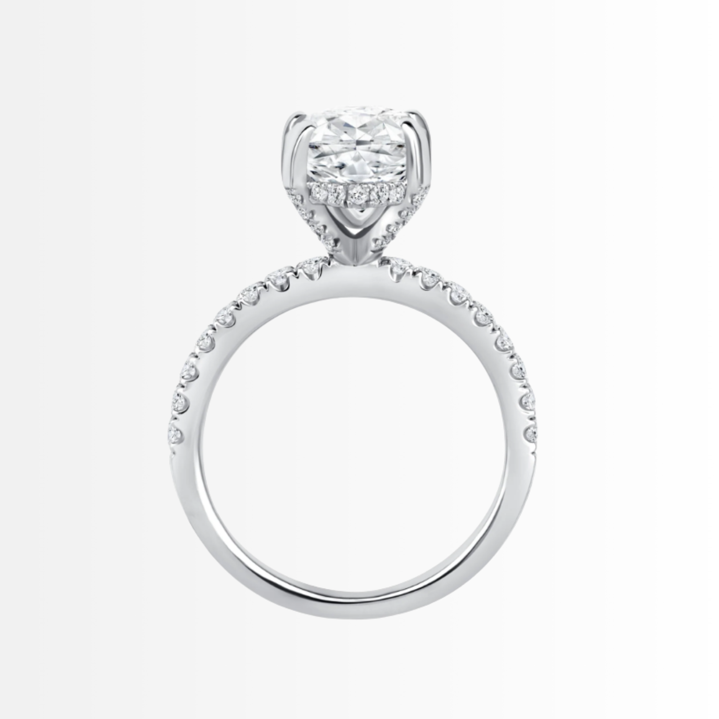 Oval - Pavé Hidden Halo Engagement Ring - White Gold