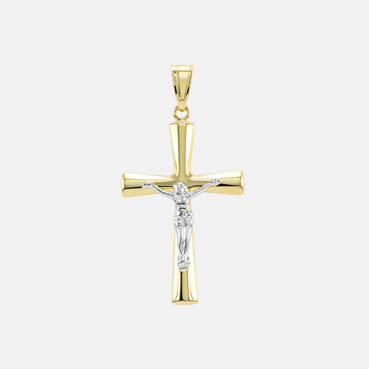 14k Two-Tone Cross Jesus Pendant