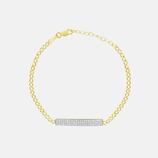 Curb Bracelet with Pave Diamond Bar - 14k Yellow Gold